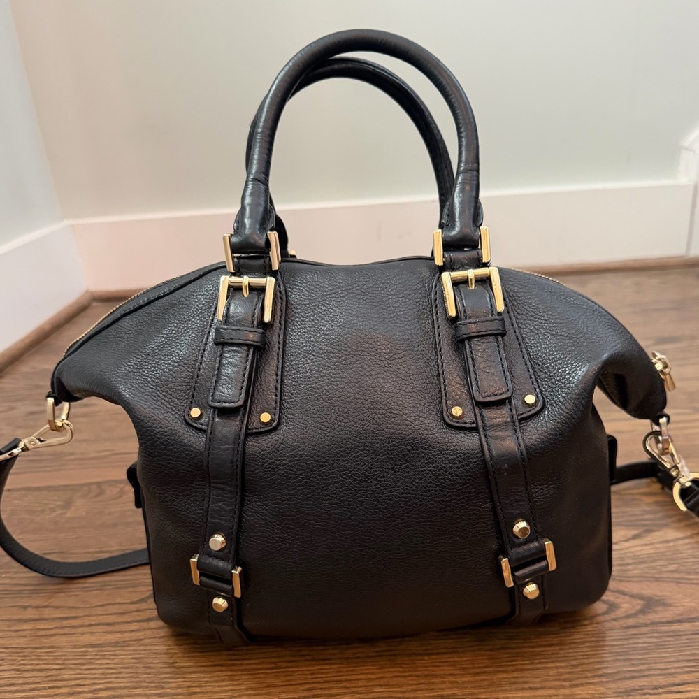 MICHAEL KORS BEDFORD BELTED Black Pebbled Leather Gold Hardware Satchel Bag - Picture 3 of 10